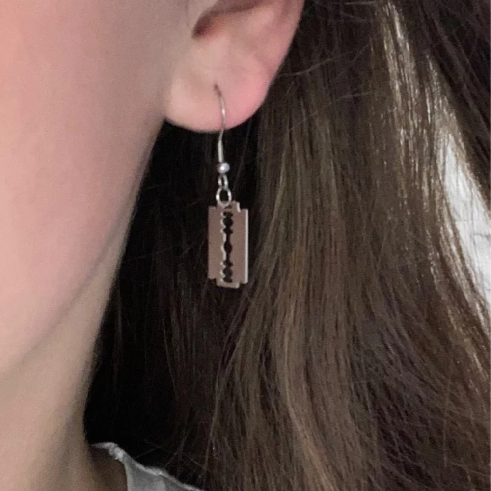 Small Razor Blade Drop Earrings - Picture 6 of 9